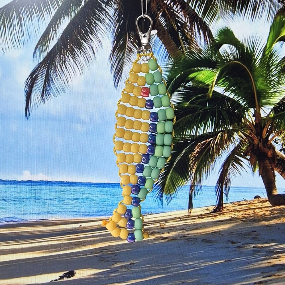 Handmade Beaded Fish Keychain, Fun Beach Handbag Charm